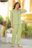 Green Floral Printed Rayon Night Suit Women Shirt Collar 3/4th Sleeves Eco-Friendly Summer Wear Soft Comfortable Fabric Formal