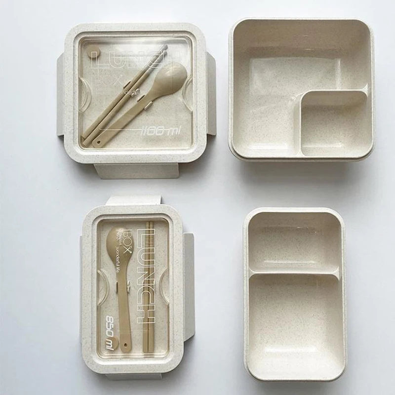 Microwave Lunch Box, Eco-Friendly BPA Free Wheat Straw Bento Box with Chopsticks , Kitchen Food Container ,Soup Can with Spoon