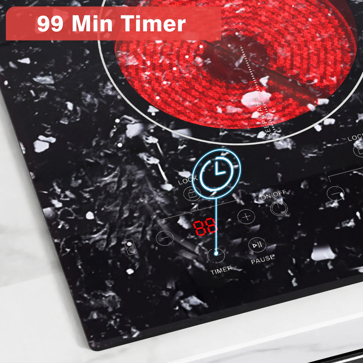 Karinear 2 Burners Electric Cooktop, 120v Plug in Ceramic Cooktop, 12 Inch Countertop & Built-in Electric Stove Top with Child Safety Lock, Timer, Over-Temperature Protection, Sensor Touch Control