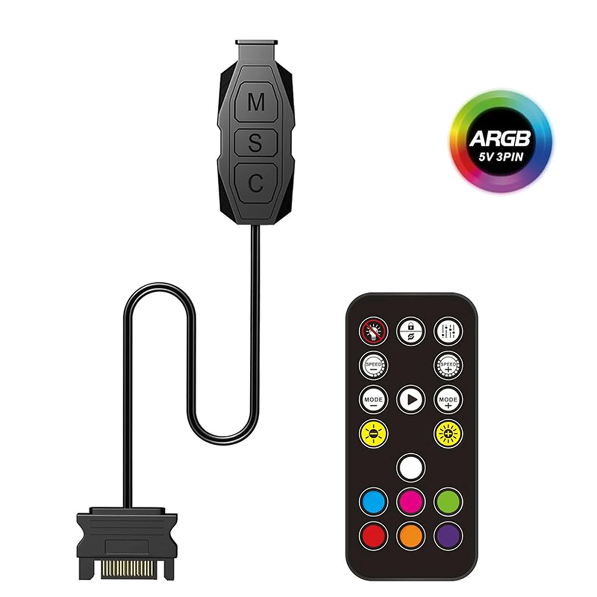 Computer Case ARGB Controller Kit, 5V 3PIN to SATA Power Supply, Aura PC ARGB Light Control Module, with 17-Key Remote Control