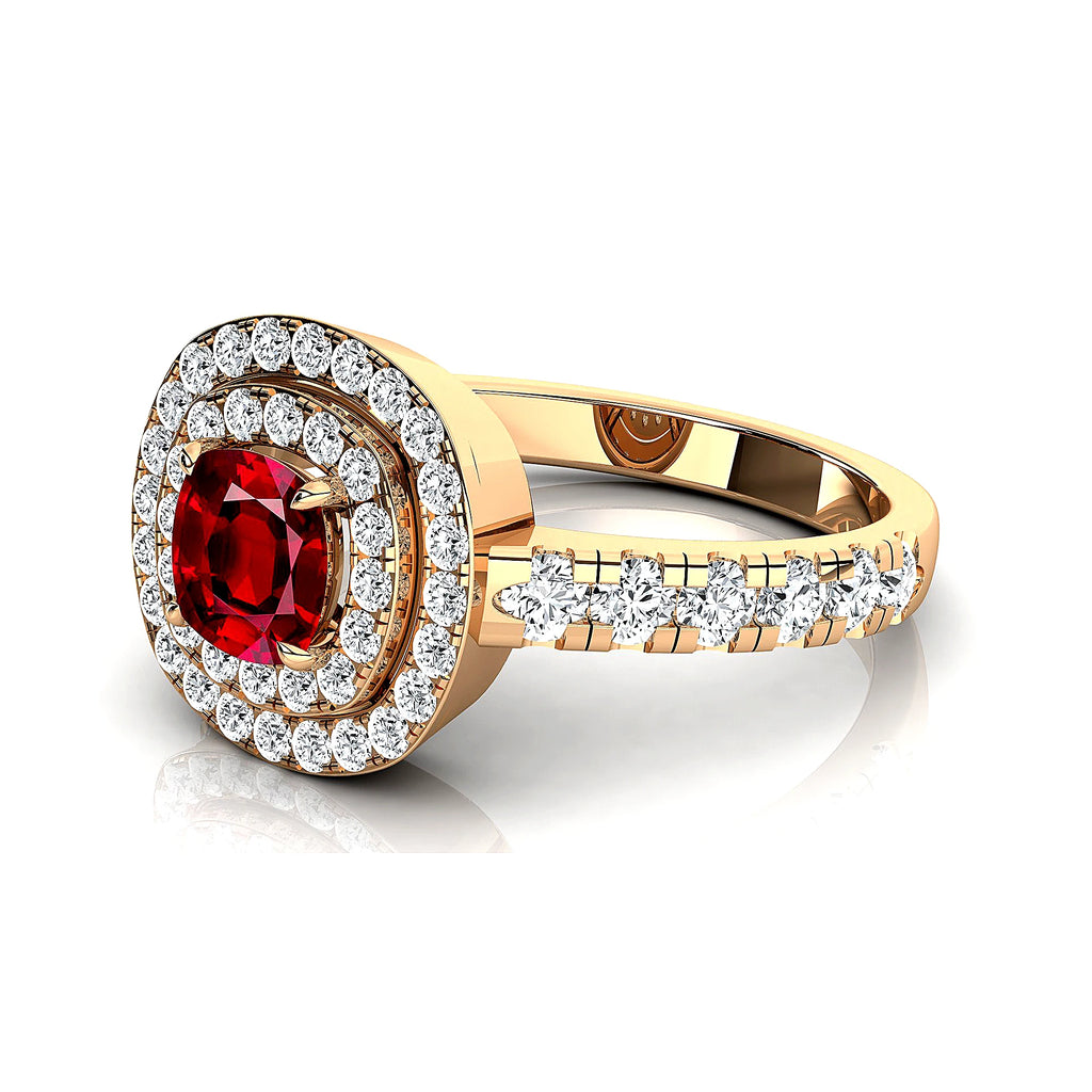 14k Solid Gold Rings Jewelry Rhodium Plated Lab Grown Ruby Gemstone and Real White Diamonds Classic Wedding Ring Fine Jewelry