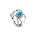 18k Solid Gold Rings Swiss Blue Topaz Gemstone Certified Diamonds Rhodium Plated Classic Party Gift Women's Engagement Halo Ring
