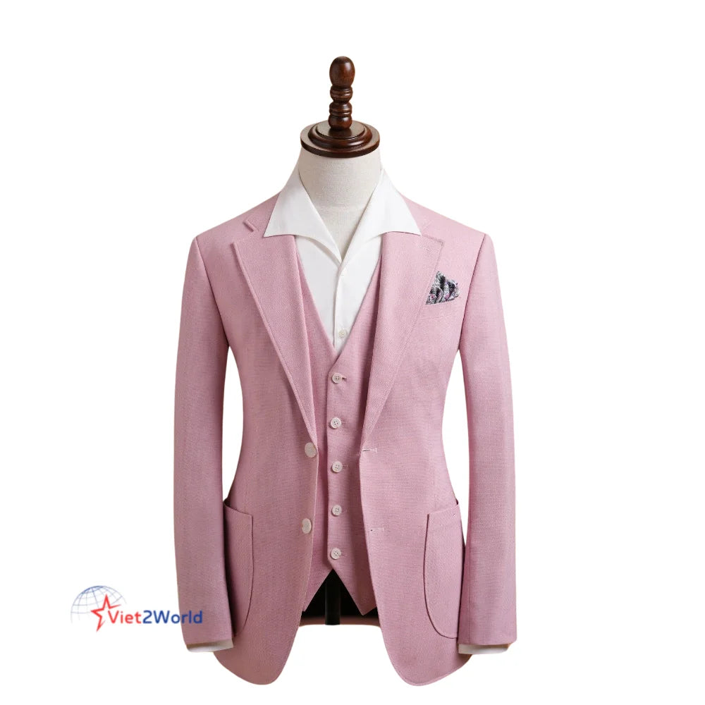 Custom Tailored Luxury Men's Blazer High Quality Windproof Breathable Anti-Static Nonwoven Business Suit Pleated Front Single