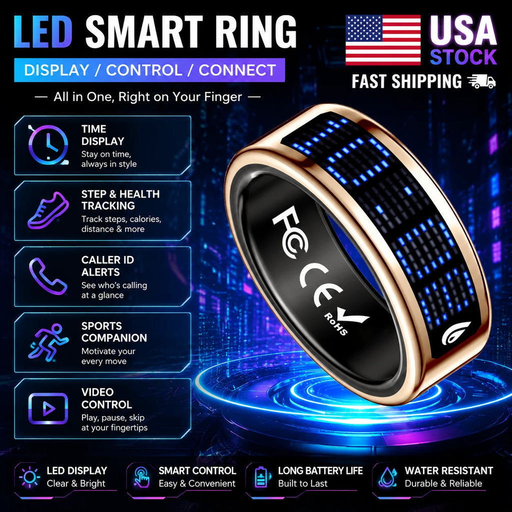 Cyber Style Smart Ring With Screen Led Control Smartring for Men Women Time Display Smart Watch Style Caller id Reminder Waterproof Sport Company Smart Couple Ring Gift 2026 Free Shipping