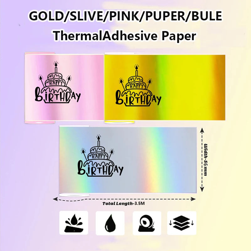 Thermal Printer Papers 57mm Self-adhesive Thermal Papers HD Color Label Printers for Inkless Mini Portable Printer