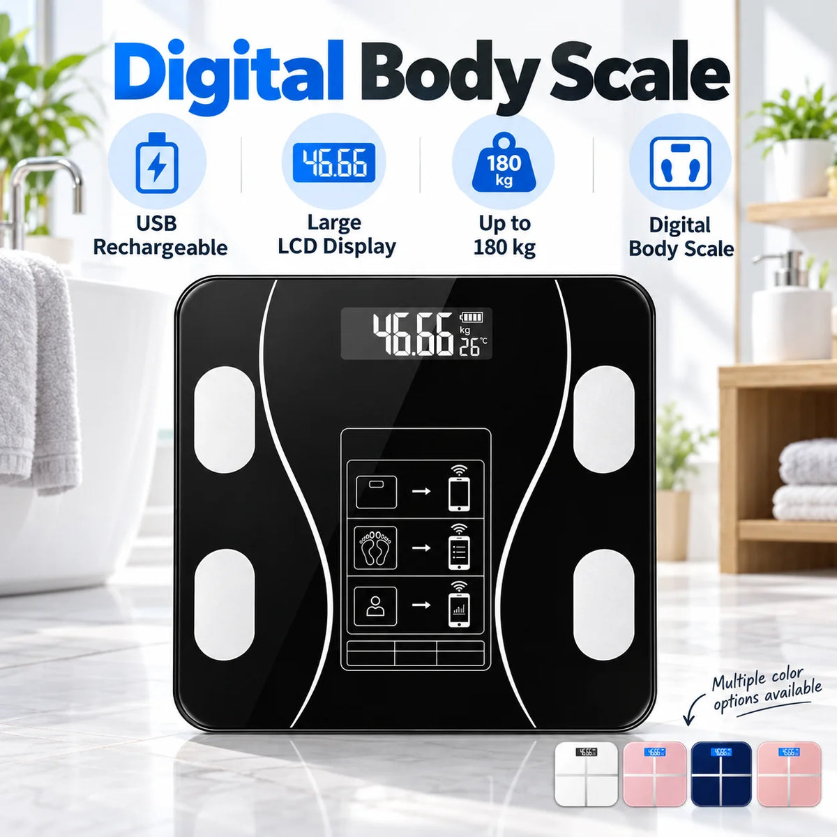 Digital Bathroom Scale USB Rechargeable Rounded Corners Digital Bathroom Scale for Home Weight Tracking Top Rated 2026