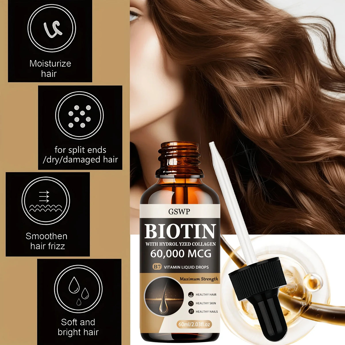 GSWP Biotin & Collagen Essential Oil - Repair Dry Hair, Deep Moisturizing, Revitalizes Hair's Beauty.60/120ml