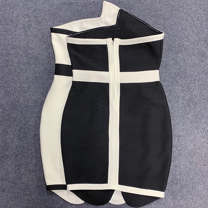 Women's Patchwork Mini Bandage Black Bow Strapless Bodycon 2023 Summer Sexy Elegant Club Celebrity Evening Party Dresses