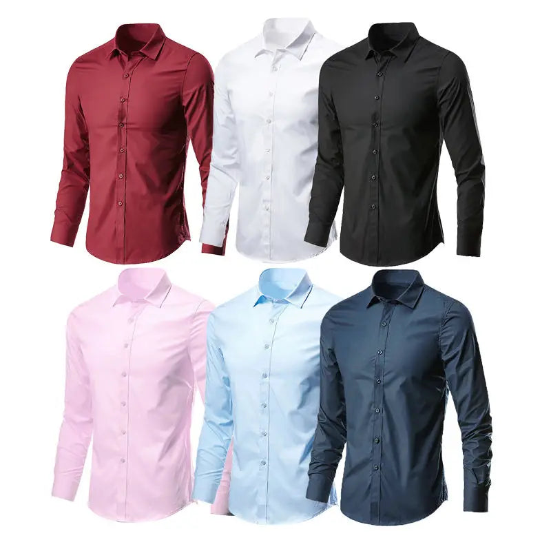 Men 2024 Spring Summer Suit Solid Color Lapel White Shirts Long Sleeve Button Down Business Formal Professional Slim Black Shirt