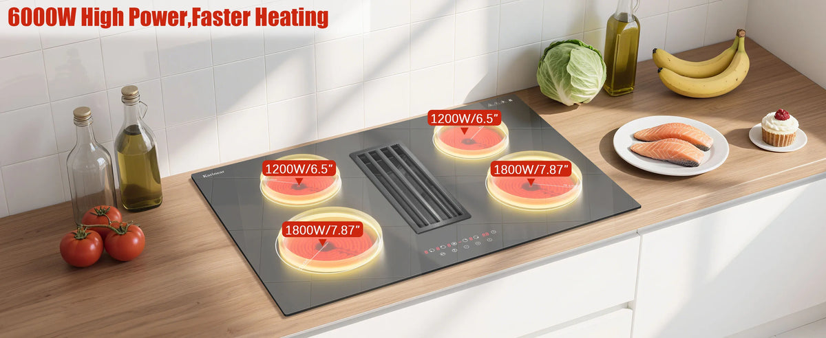 Karinear 2 Burners Electric Cooktop, 120v Plug in Ceramic Cooktop, 12 Inch Countertop & Built-in Electric Stove Top with Child Safety Lock, Timer, Over-Temperature Protection, Sensor Touch Control