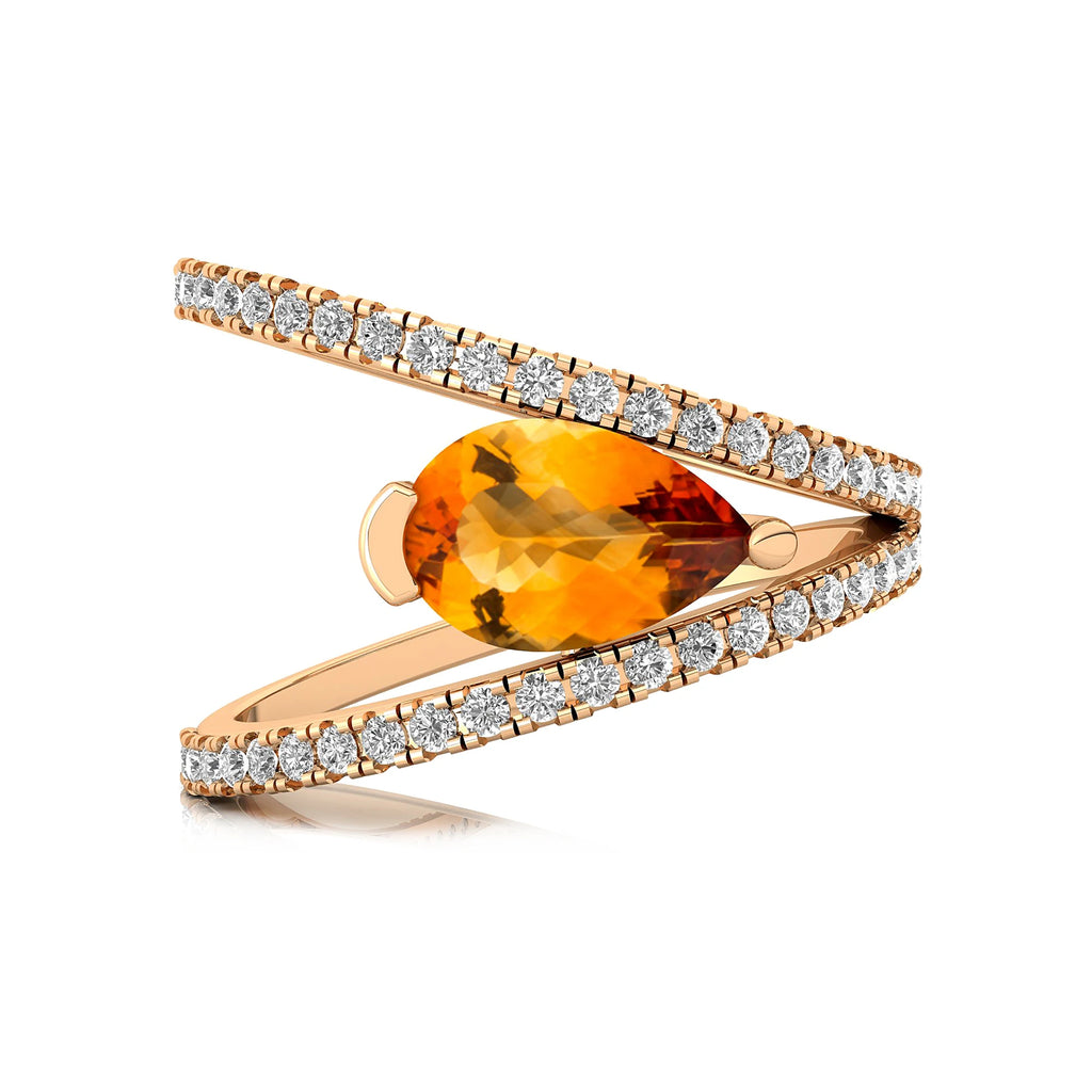Natural Pear Cut Citrine Gemstone & Real Diamond Rings ODM Fine Jewelry Women OEM Birthstone Valentines Day Gift for Girlfriend
