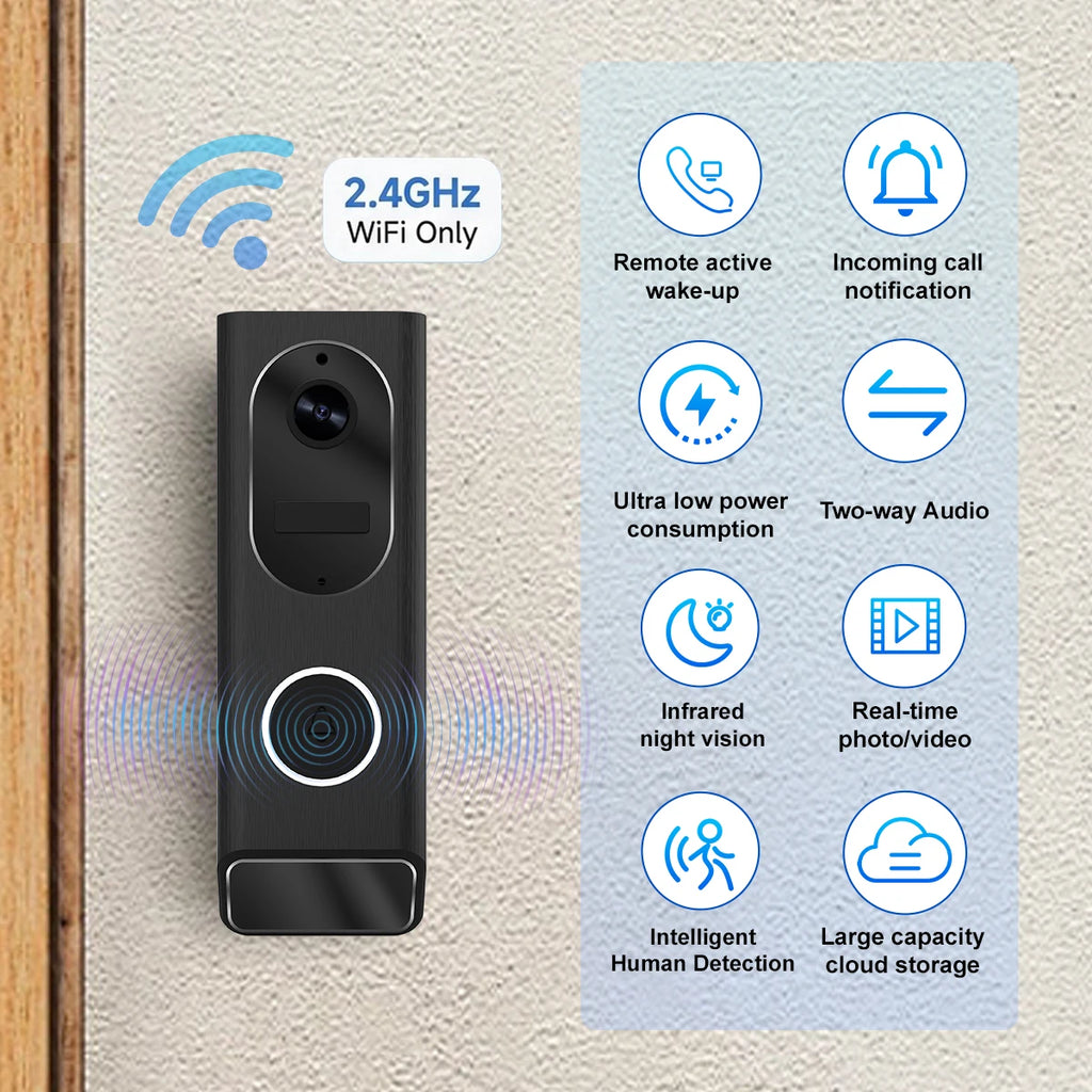 BUFO S7 Smart Video Doorbell 1Pack / 2Pack 1080P HD WiFi Security Camera 5200mAh Battery IP65 Waterproof PIR Motion Detection Full‑Duplex Two‑Way Audio Night Vision RF433 Doorbell Chime CamVigil App Control Home Security