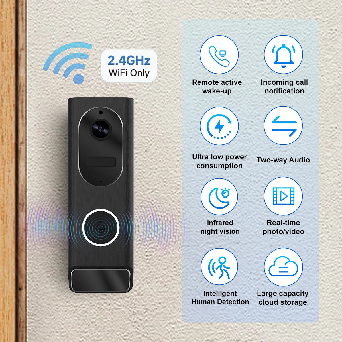BUFO S7 Smart Video Doorbell 1Pack / 2Pack 1080P HD WiFi Security Camera 5200mAh Battery IP65 Waterproof PIR Motion Detection Full‑Duplex Two‑Way Audio Night Vision RF433 Doorbell Chime CamVigil App Control Home Security