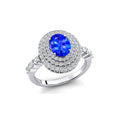 18k Gold Statement Rings Adorned With Natural December Birthstone Tanzanite Gemstone & Round Cut Certified Diamonds Ring For Her