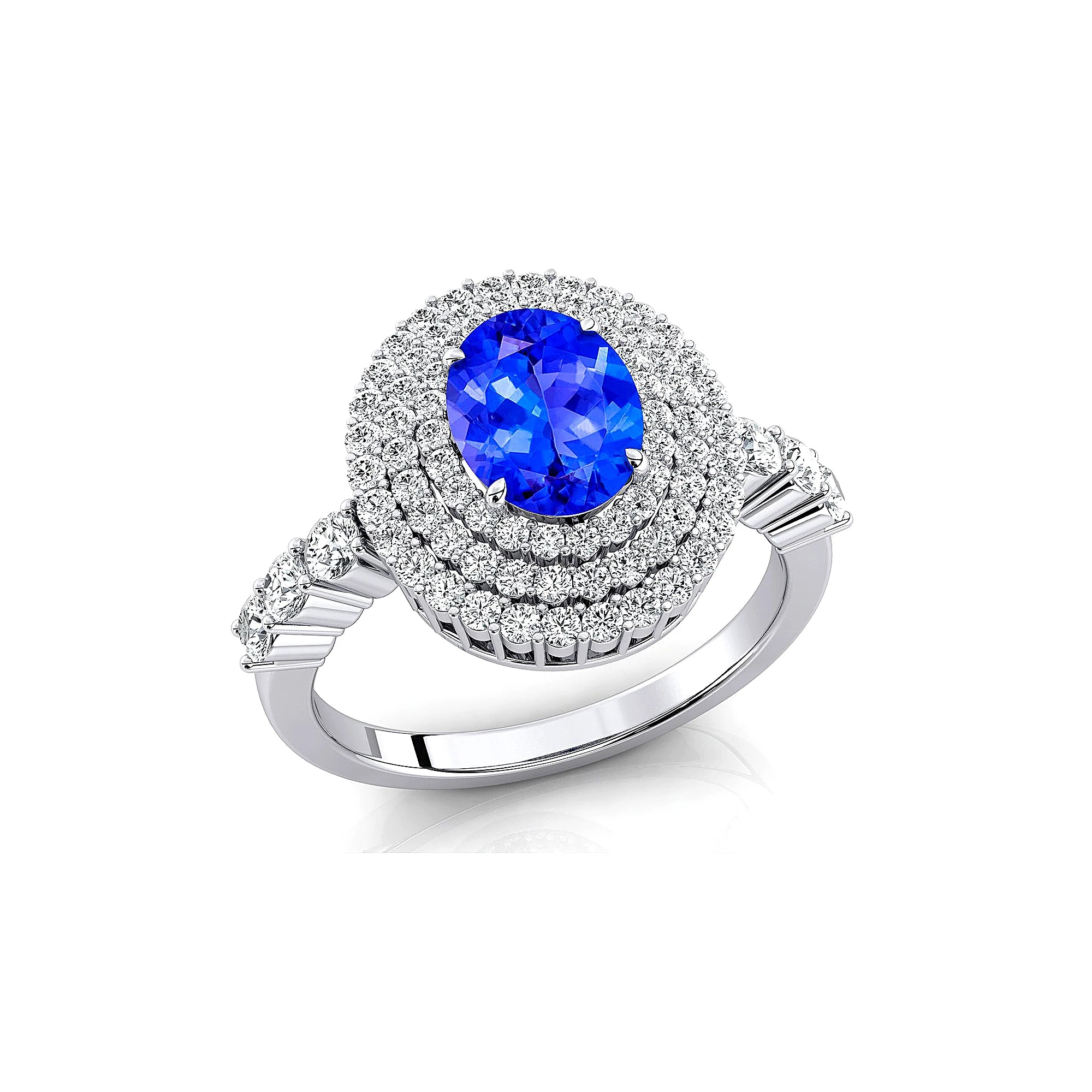 18k Gold Statement Rings Adorned With Natural December Birthstone Tanzanite Gemstone & Round Cut Certified Diamonds Ring For Her