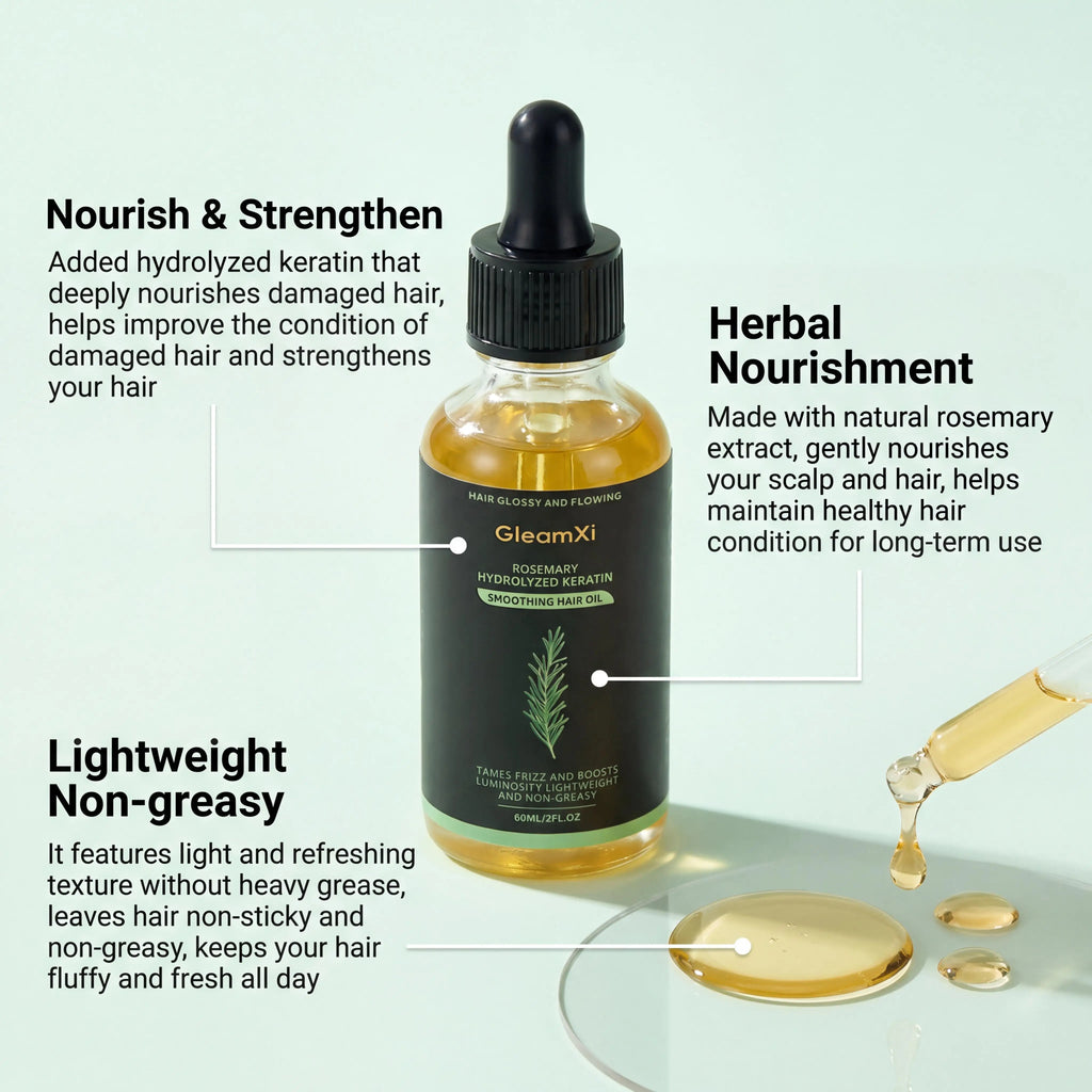 Rosemary Smoothing Hair Oil Hydrolyzed Keratin Botanical Extract Lightweight Moisture Formula Softens Strands Improves Smoothness Nourishing Scalp Hair Care