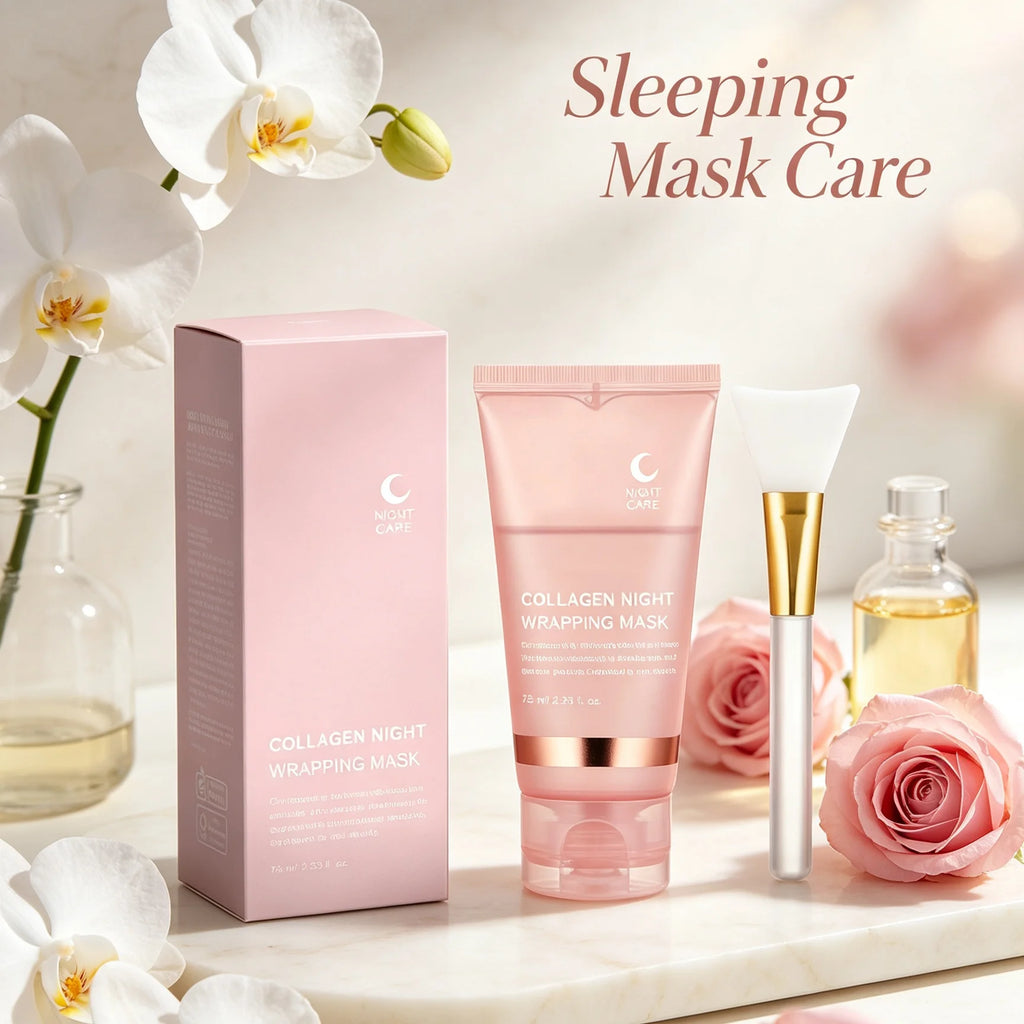 Collagen Night Wrapping Mask Deep Hydrating Firming Brightening Overnight Facial Skin Care Night Wrapping Mask with Brush 75g