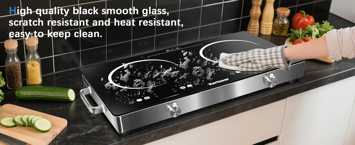 Karinear Portable Electric Cooktop, Electric Stove Single Burner Ceramic Cooktop with Touch Control, Child Safety Lock, Timer, Residual Heat Indicator, Overheat Protection, 1800W 110V Infrared Burner | Ceramic Cooktop, Sensor