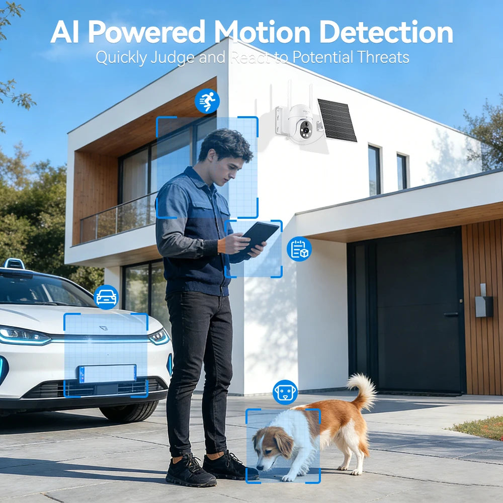 6MP Solar Camera Wifi Surveillance Security Cameras Home Protection Battery Cameras IP65 Waterproof  PIR Detect Two Way