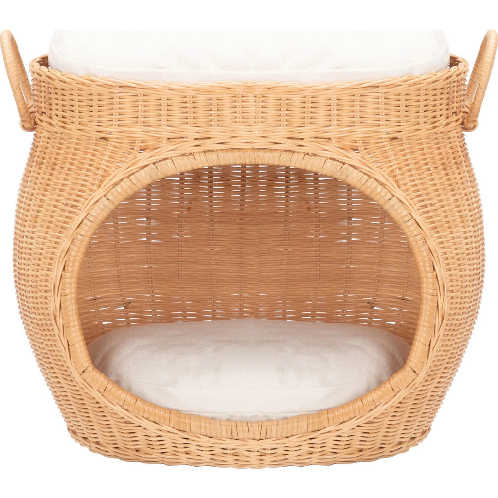 Latest Design Natural Rattan & Wood Eco-Friendly Pet House in Vietnam Dog and Cat 2-Tier Bed Removable & Washable Custom Logo