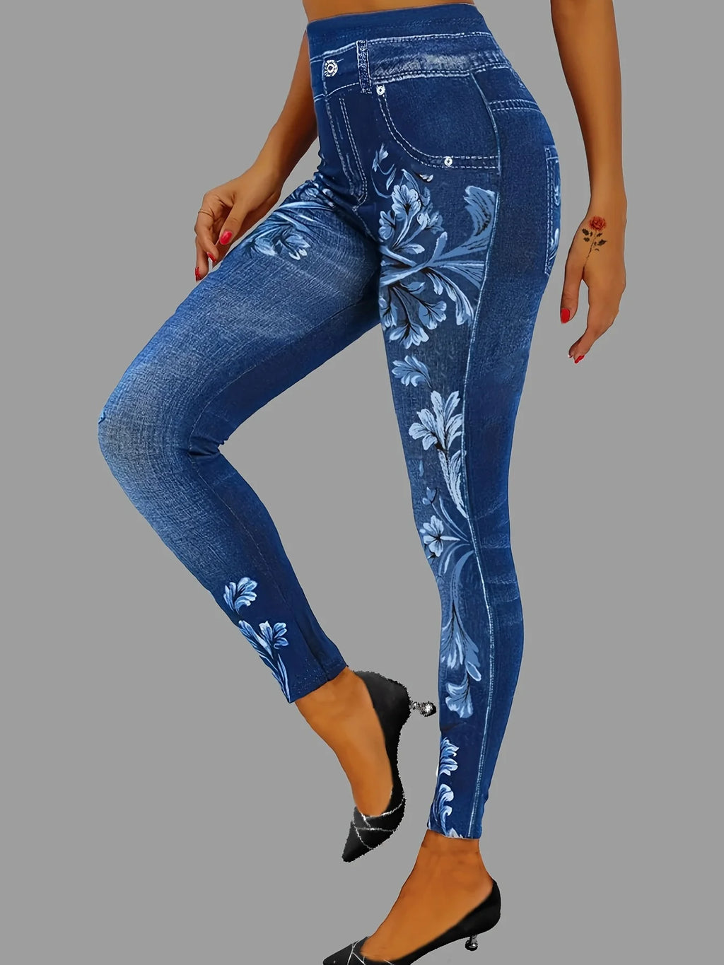 Women's Elegant Printed Faux Denim Leggings