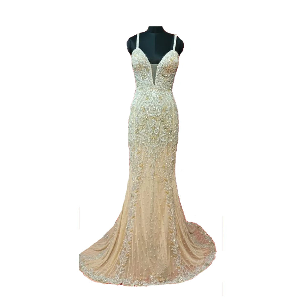Bulk Quantity Supply Rajgadhia Evening Gown Handmade Beaded Dress Sleeveless Floor Length Fancy Gown