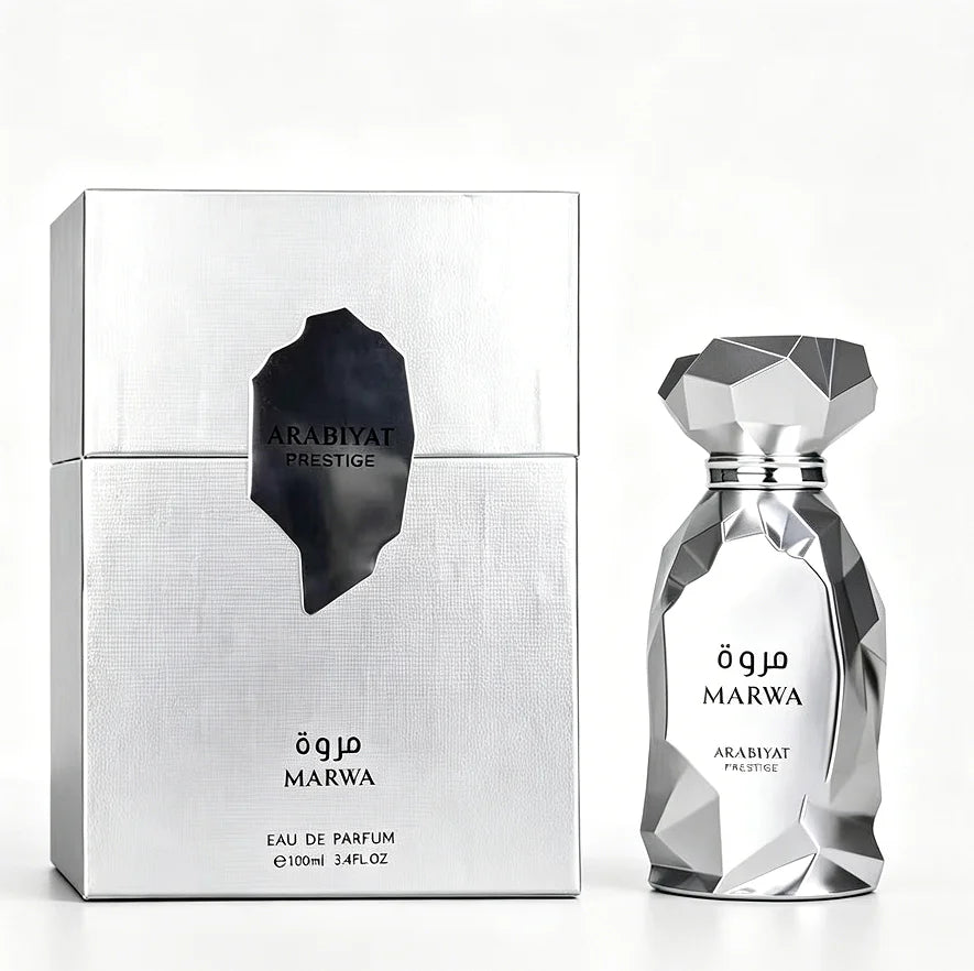 Arabiyat Prestige MARWA Middle East Dubai Unisex perfume, 3.4oz100ml, fresh wood fragrance, silver gift box packaging, high-end fragrance, suitable for any venue, perfect gift choice