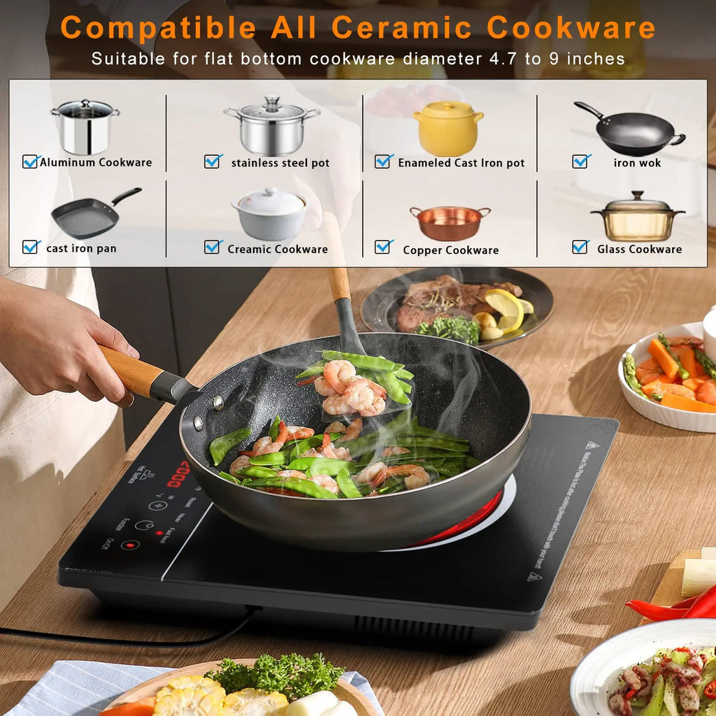 Karinear Portable Electric Cooktop, Electric Stove Single Burner Ceramic Cooktop with Touch Control, Child Safety Lock, Timer, Residual Heat Indicator, Overheat Protection, 1800W 110V Infrared Burner | Ceramic Cooktop, Sensor