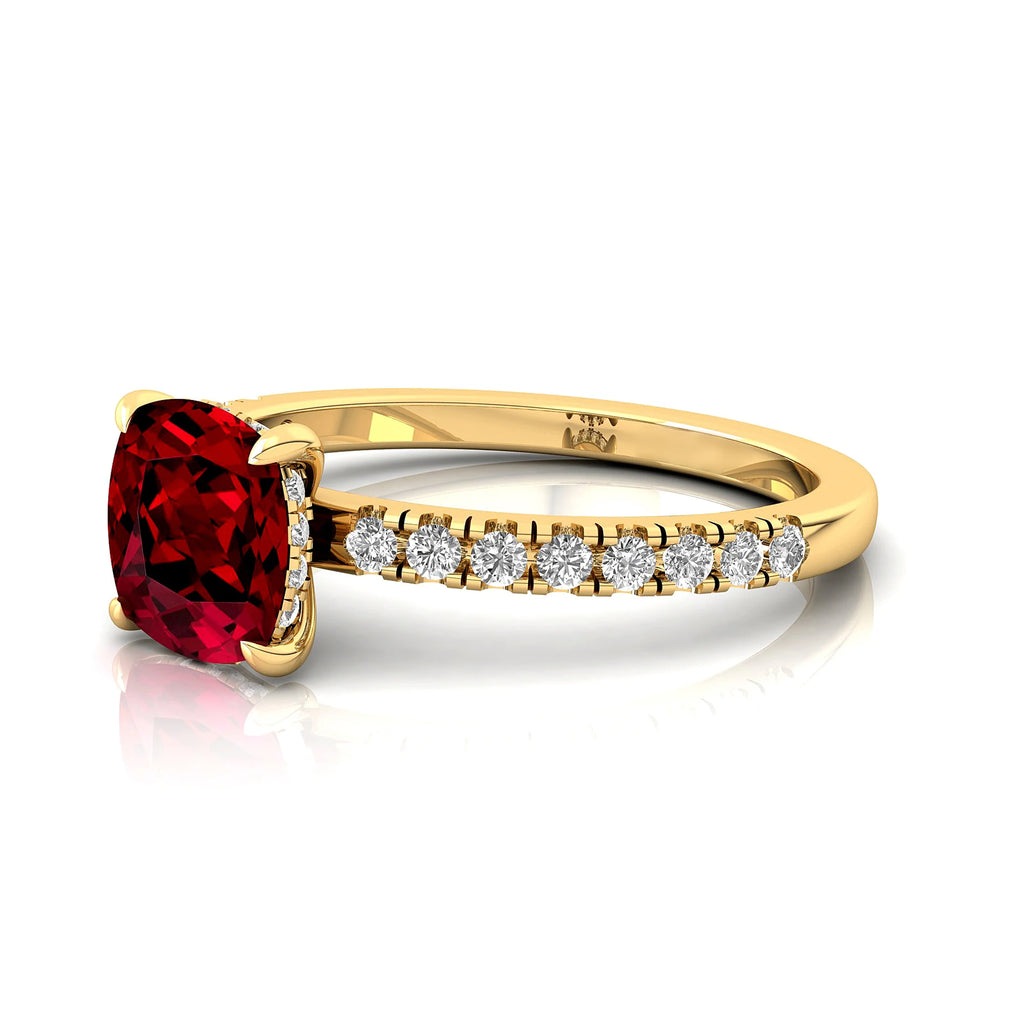 18k Solid Gold Real Diamond & Natural Red Garnet Handmade Engagement Rings Luxurious Birthstone Jewelry at Wholesale Prices OEM