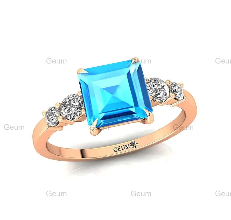 Newest Popular Precious Natural Swiss Blue Topaz & Diamond Engagement Rings in 14K Solid / Rose / Yellow / White Gold OEM & ODM