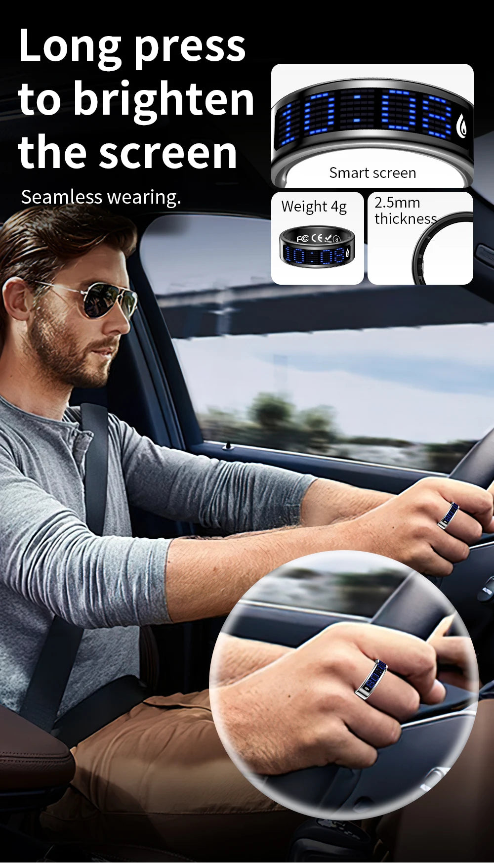 Amoled Screen Smart Ring Display Time Heart Rate Monitoring Blood Preasure Waterproof New SmartRing GPS Tracker Step Counter Control take photo Rings
