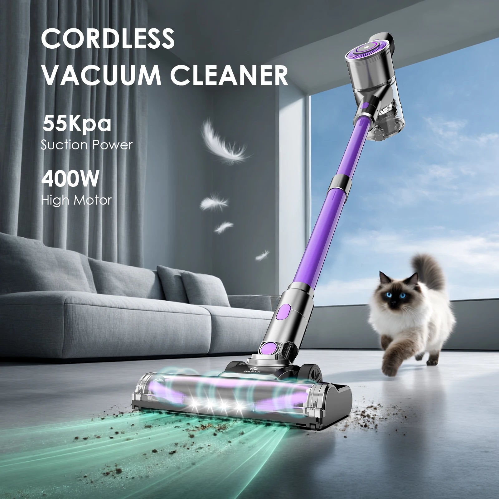 Cordless Vacuum Cleaner, 60KPA/450W/60Mins Cordless Stick Vacuum with Touch Screen,5-Layer Filtration System, Wall Charging,