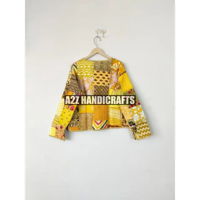 Handmade Floral Quilted Indian Cotton Jacket for Women Reversible Stripe Coat Long Length Breathable Knitted Party Wear Gift