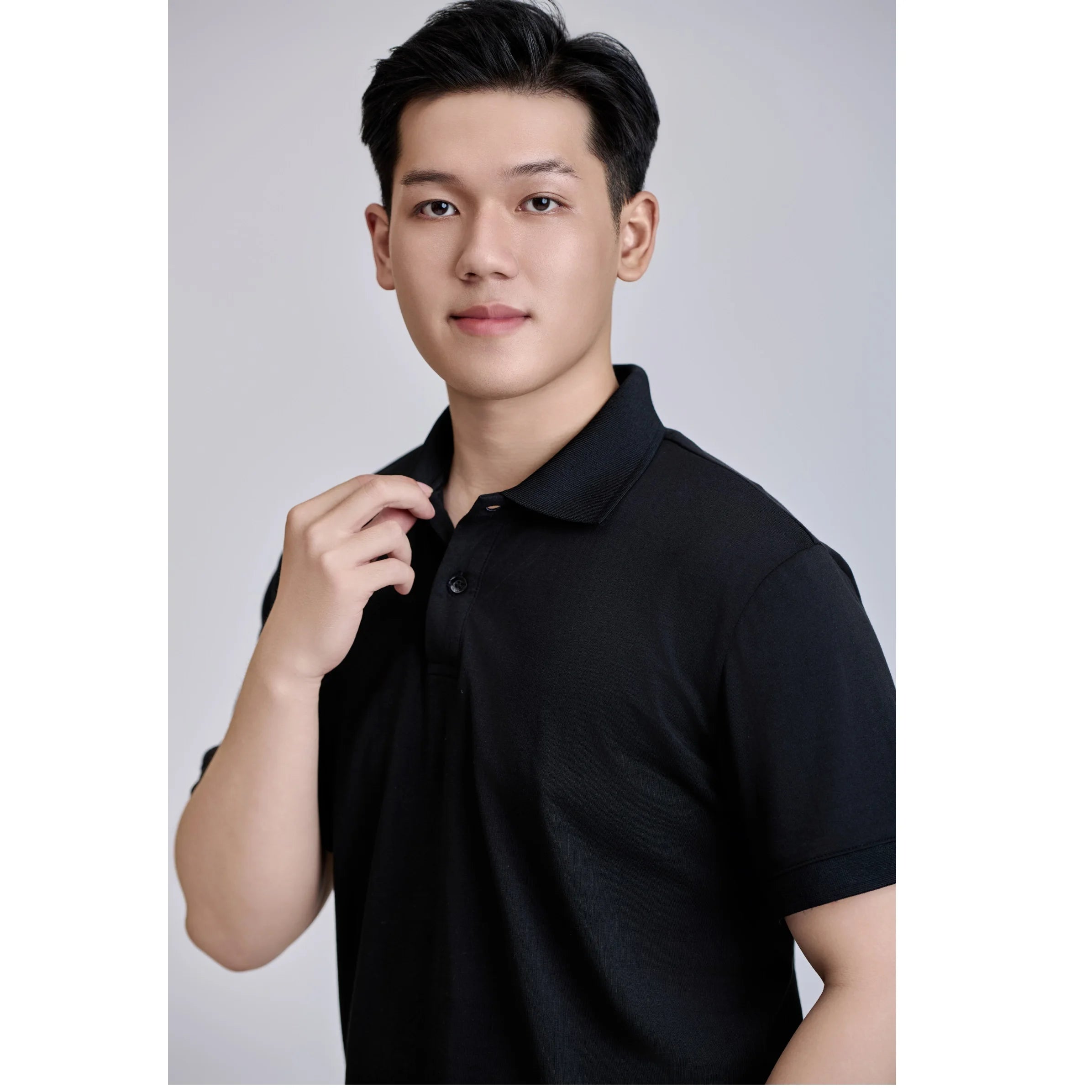 Shirt Black Front 200 Grams Casual Short Sleeve Vietnamese Made Button Regular Knitted TC 60% Cotton +40% Polyester