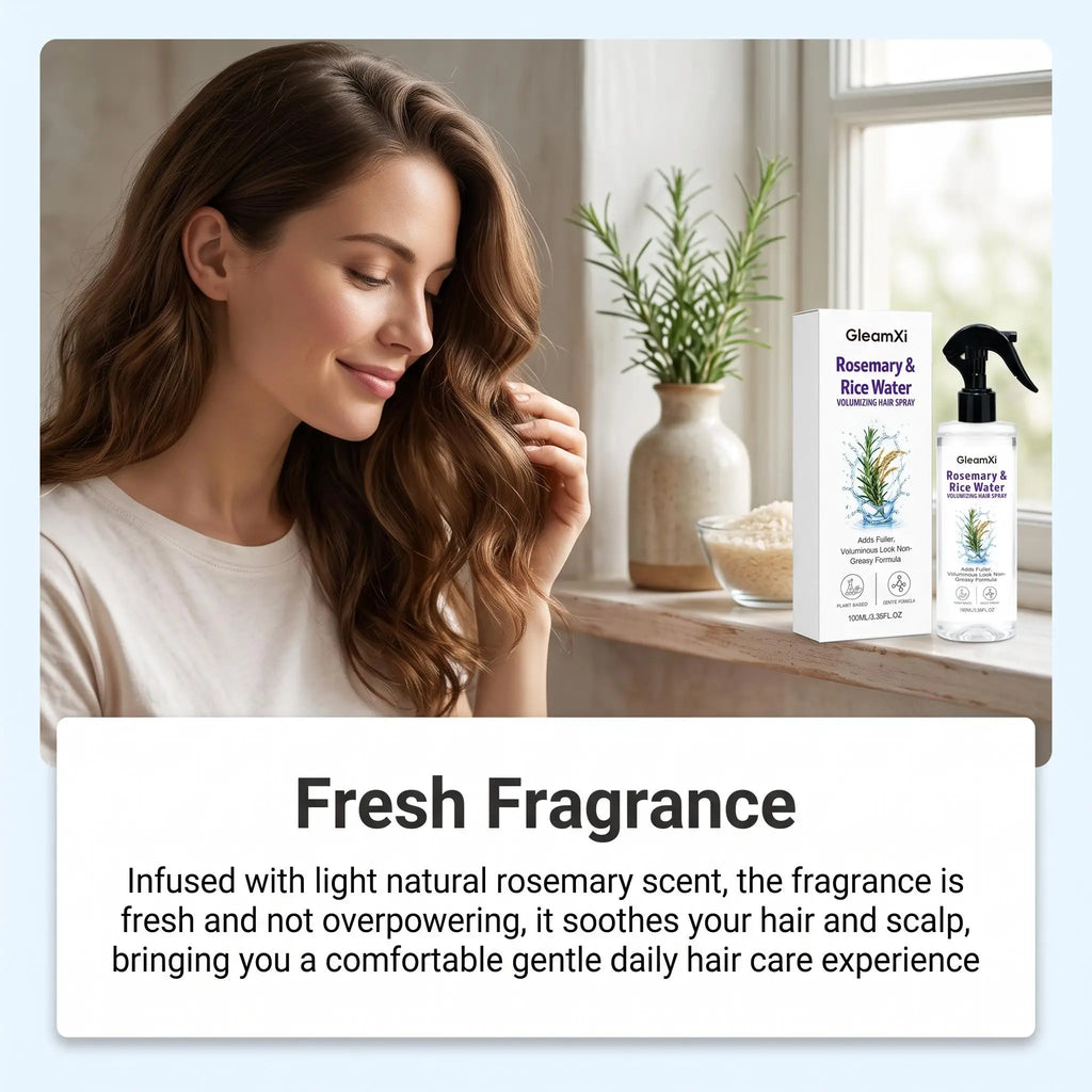 GleamXi Rosemary Rice Water Hair Care Spray Nourishing Strengthening Non-Greasy Volumizing Gentle Formula Shine Boosting Hair Mist