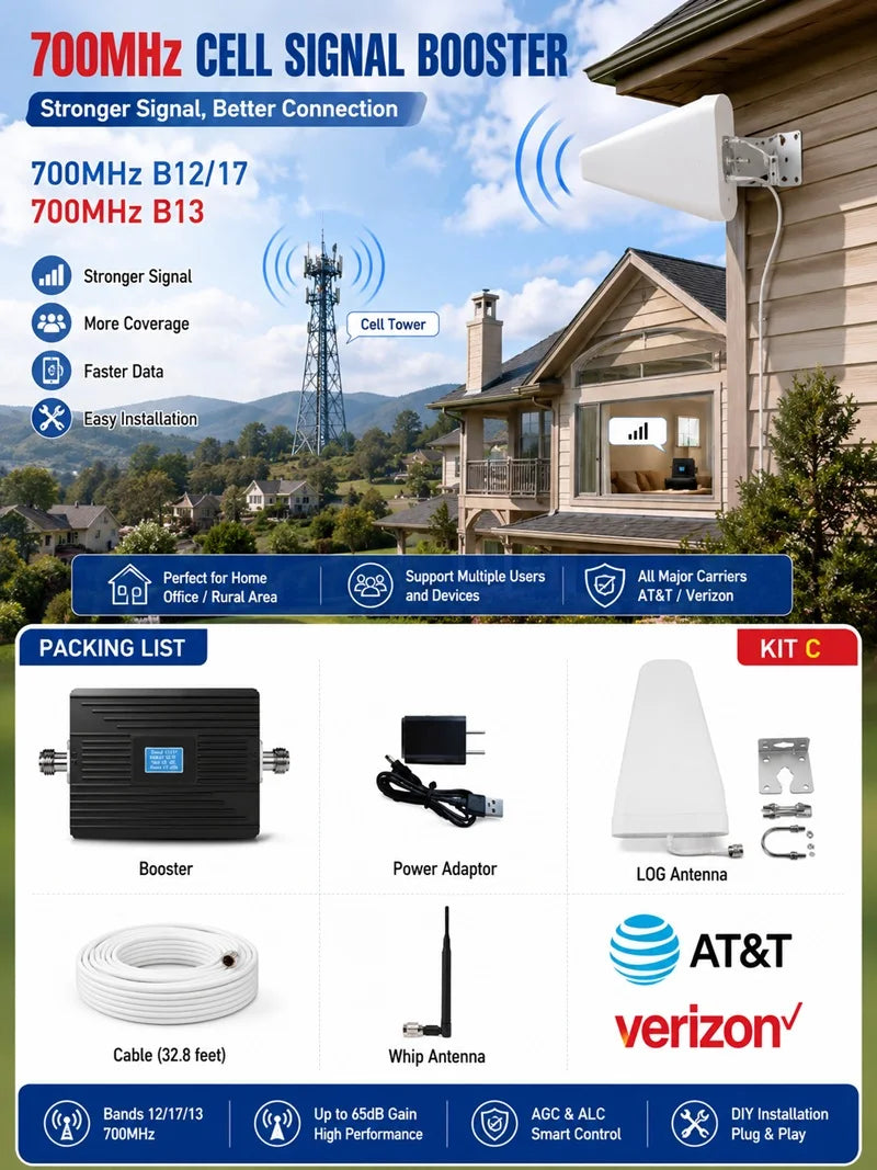Cell Phone Signal Booster Verizon AT&T T Mobile US Cellular on Band 12 13 17 Boost 5G 4G& LTE Signal Smart LCD FCC Approved