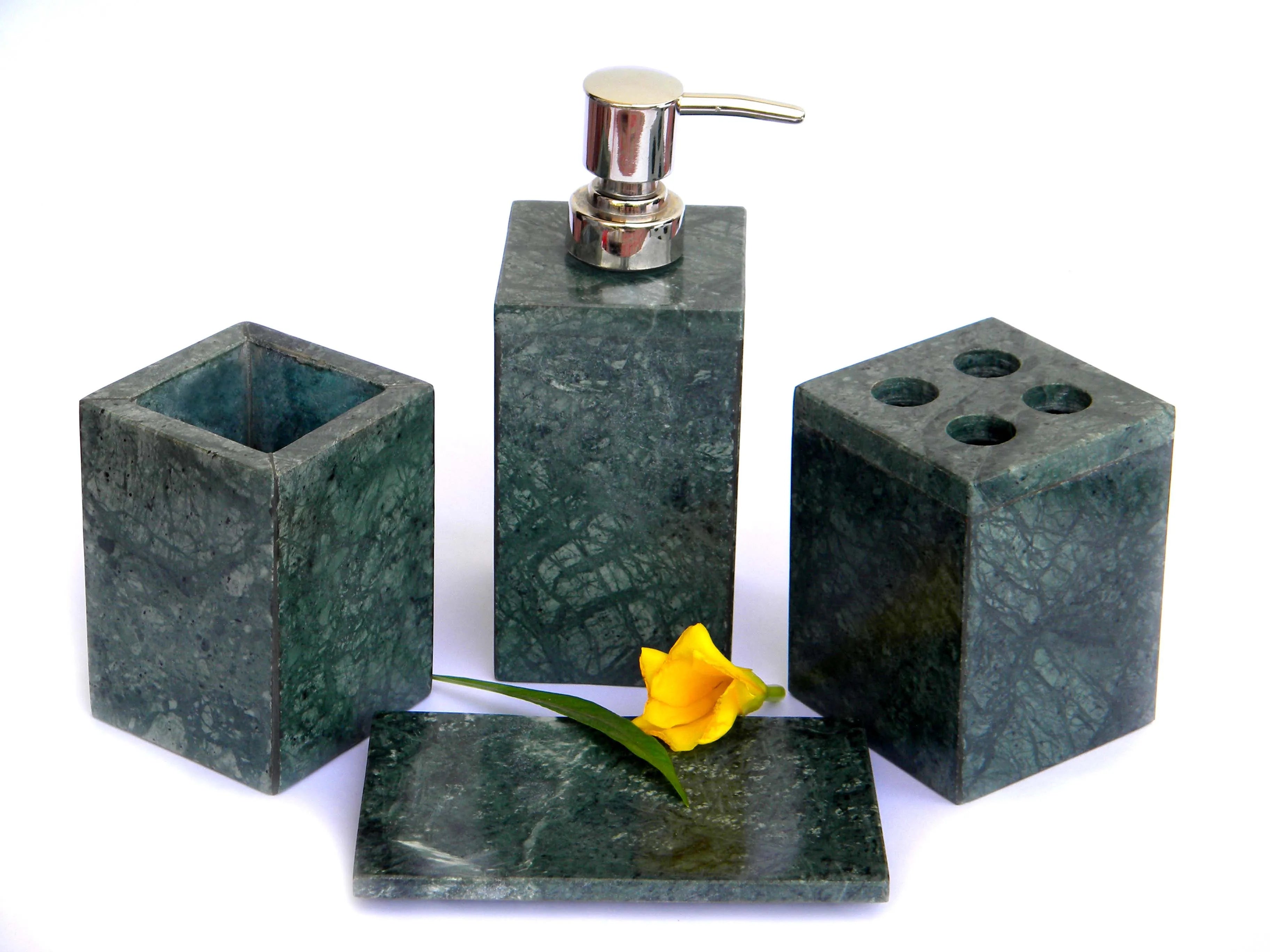 So Luxury Five-Piece Eco-Friendly Indian Handmade Natural Black Marble Bathroom Set Model BSBM-404 for Home & Hotel Use