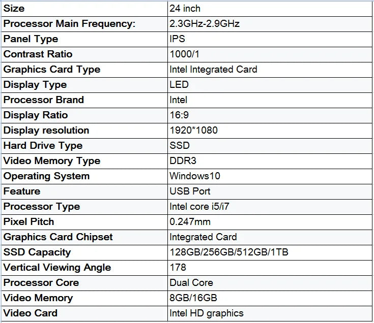 All in One Desktop Computer Intel Core i7-3770 8GB DDR3 SSD 24 Inch Gaming PC Complete Full Set Monoblock PC All In One Computer