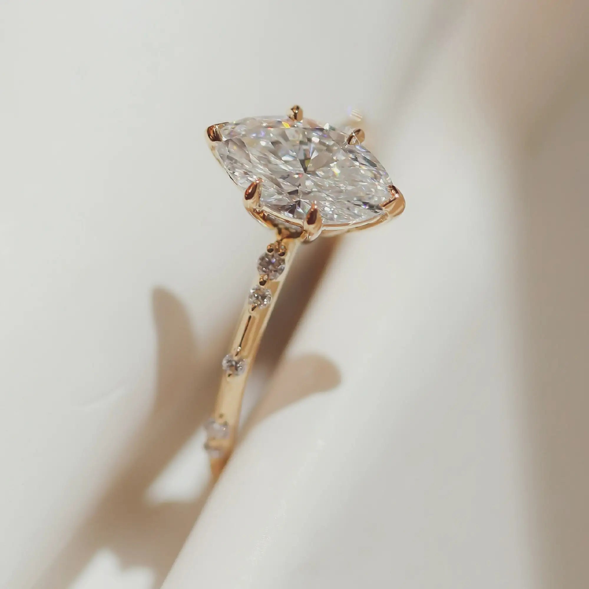 Art Deco Marquise Cut 1.44 Carat Moissanite Solitaire Engagement Ring with Floating Round Accents Gemstone Rings