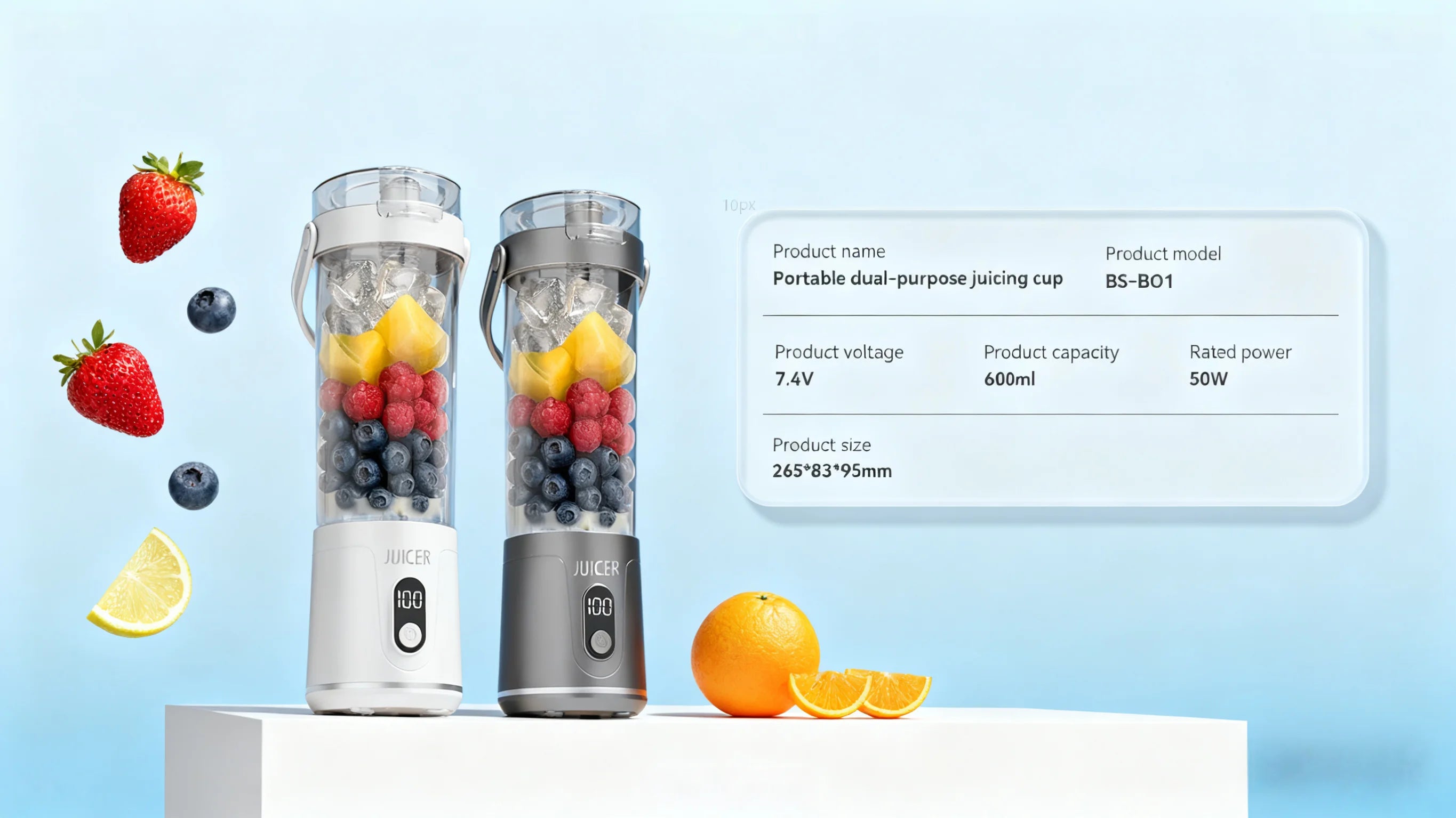 Portable Blender,2 IN 1 Electric Juicer Bottle for Fresh Juice,600ML BPA Free Traveling Juicer Cup and Lid with 12 Blades,Mini B