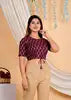 Wine Cotton Floral Printed Blouse 2 Piece Long Set Formal Summer Wear Neckline Regular Fit Soft Natural Feel Breathable