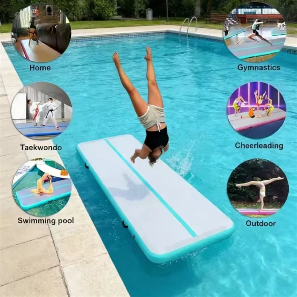 Gymnastics inflatable mat (with air pump) is suitable for home gymnastics training, water sports, and inflatable yoga.
