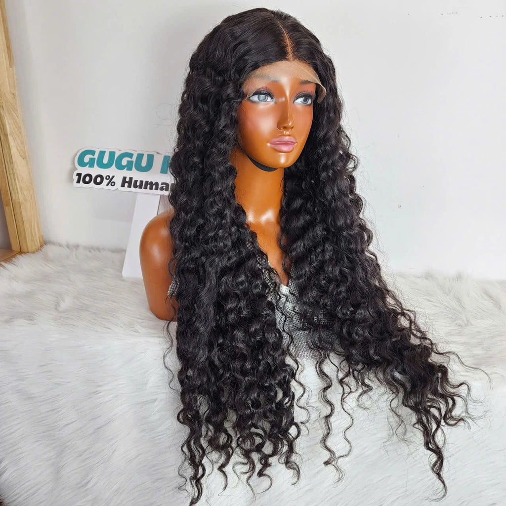 Wholesale 32 Inches Vietnamese Human Hair Extensions Burmese Curly 5x5 Closure Transparent Lace Wig Double Drawn Long Hair