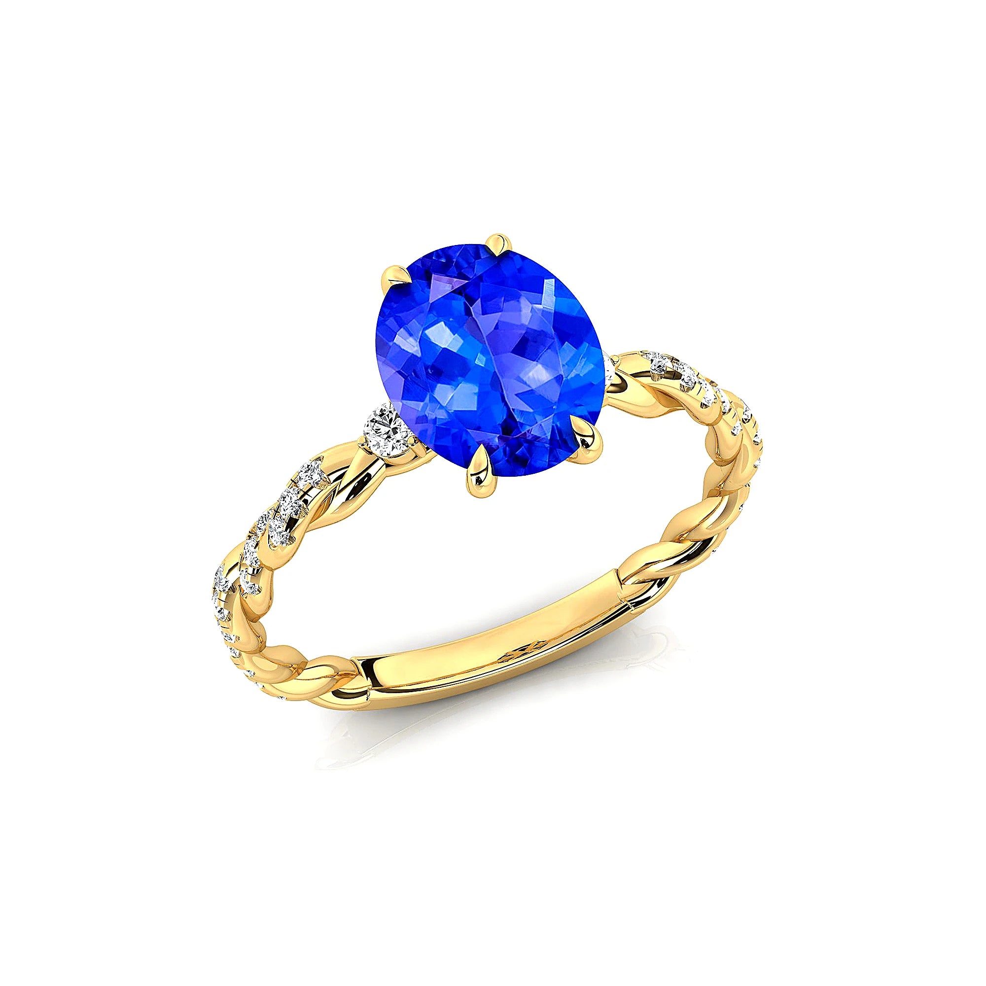 Unisex Luxurious Birthstone Rings 18k Solid Gold Studded Natural Tanzanite Gemstone Real Solitaire Diamonds Wedding Ring ODM
