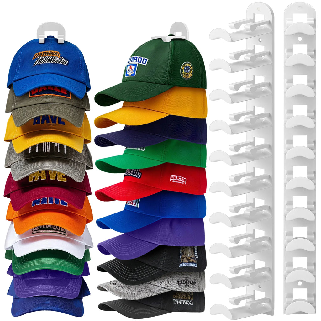 Hat Racks for Baseball Caps, Versatile Adhesive or Wall-Drilled Mounting Hat Rack for Wall, MultiLayer Hat Storage, Durable Plas