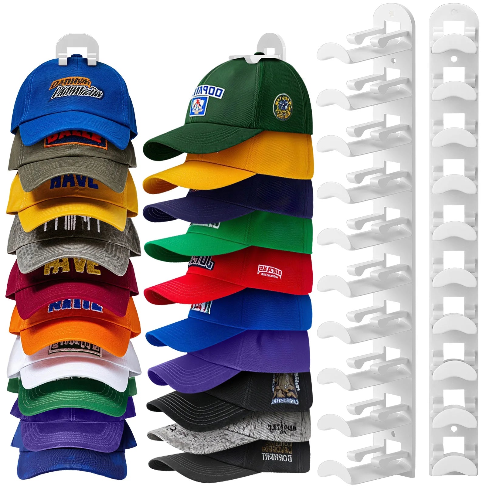 Hat Racks for Baseball Caps, Versatile Adhesive or Wall-Drilled Mounting Hat Rack for Wall, MultiLayer Hat Storage, Durable Plas