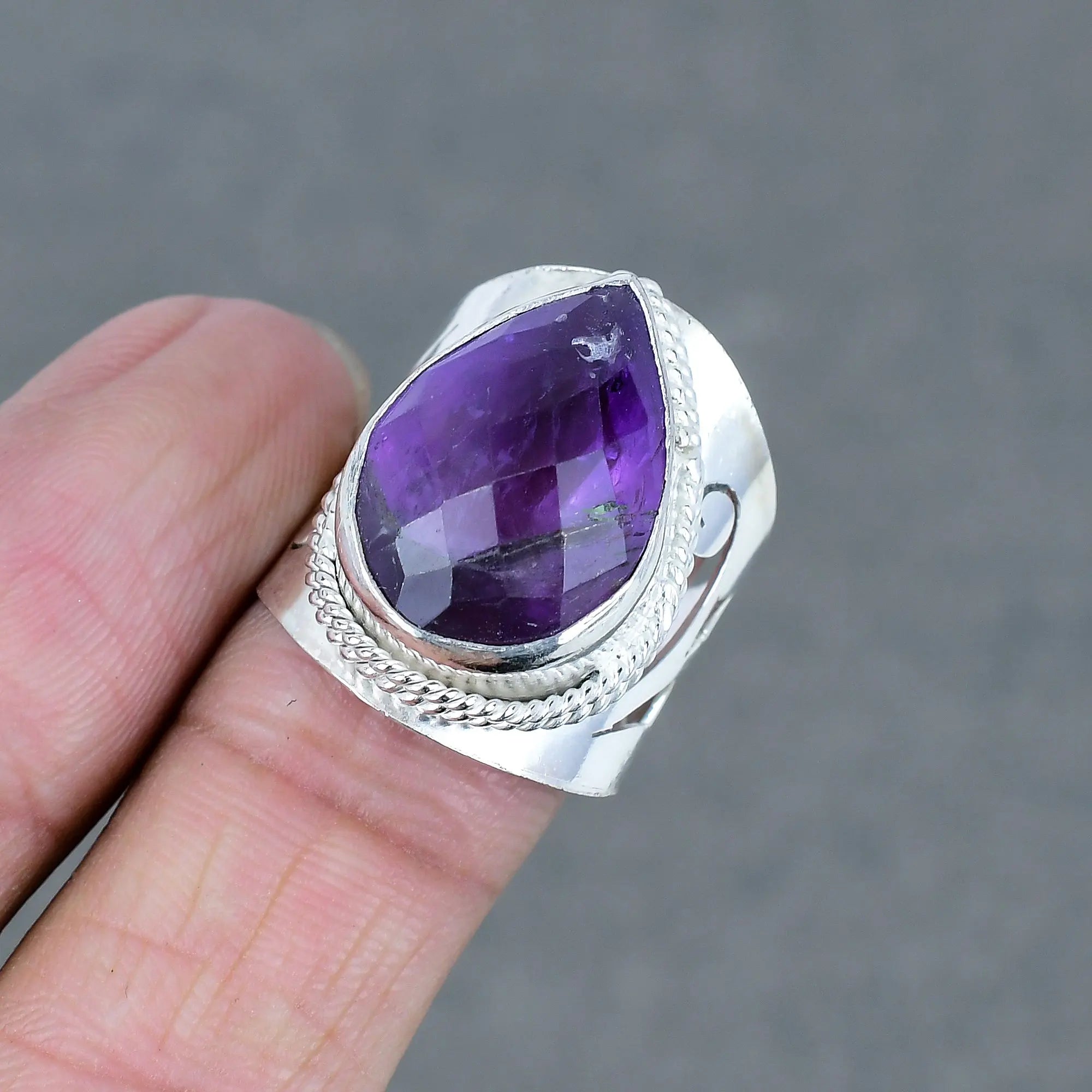 Hot Selling And Good Quality Natural Amethyst Silver Plated Brass Stone Gemstone Rings For women Jewelry And Gift For Sale