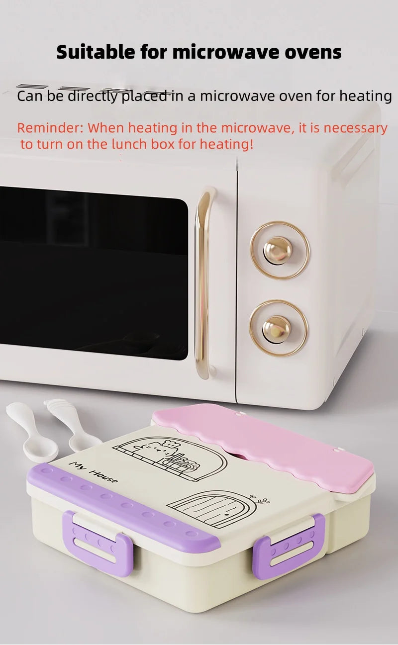 Portable Sealed Lunch Box Student Bento Box Microwave Available Heating School Office Staff Fruit Food Containers Forks Spoons
