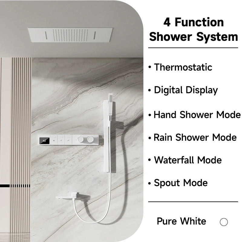 630×330mm Ceiling Thermostatic Shower System Concealed Brass Rainfall Waterfall 4 Function Digital Display Anti-Scald Bathroom S