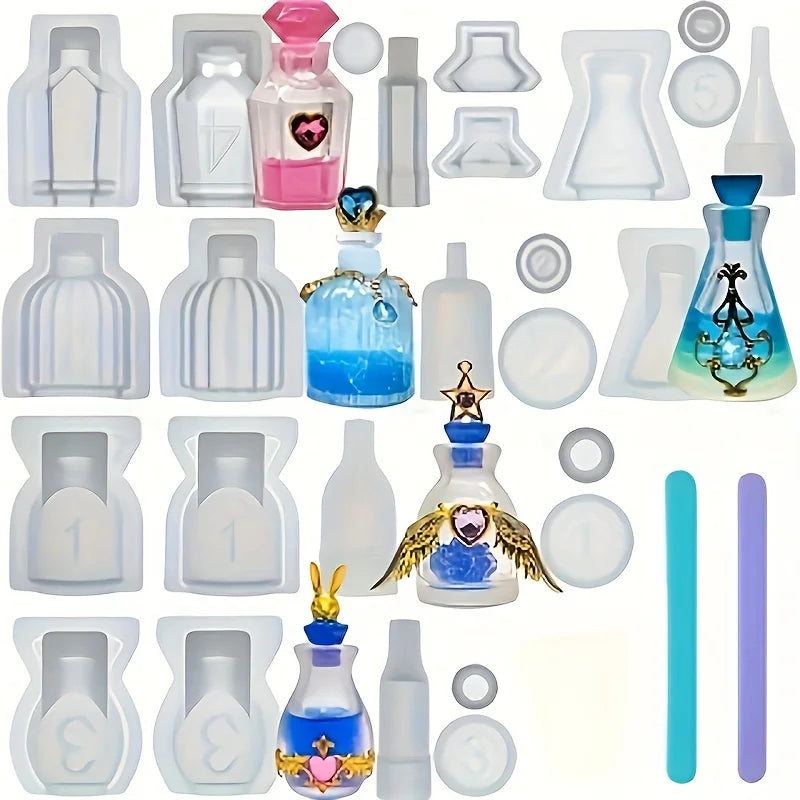 5-piece Resin Silicone Mold Perfume Bottles Suitable Resin Casting Set Home Decoration Desktop Display DIY Friendly for Beginner